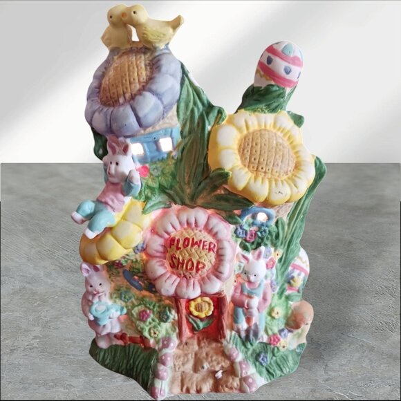 Cottontale Cottage Lighted Porcelain Bunny Flower Shop Figurine - Picture 8 of 9